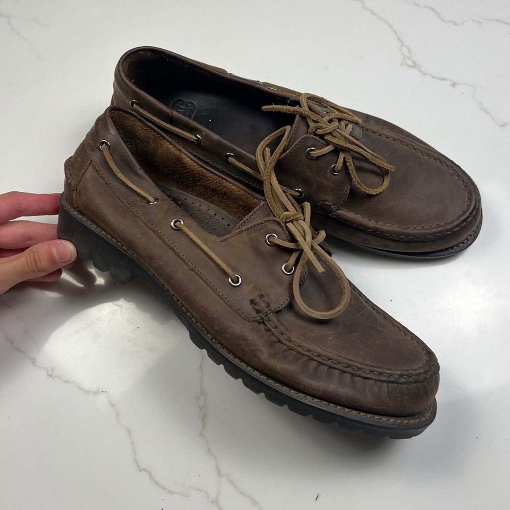 Thursday Boot Co Boat Shoes Mens Brown Leather Lug Sole Moccasin 12 571 42214
